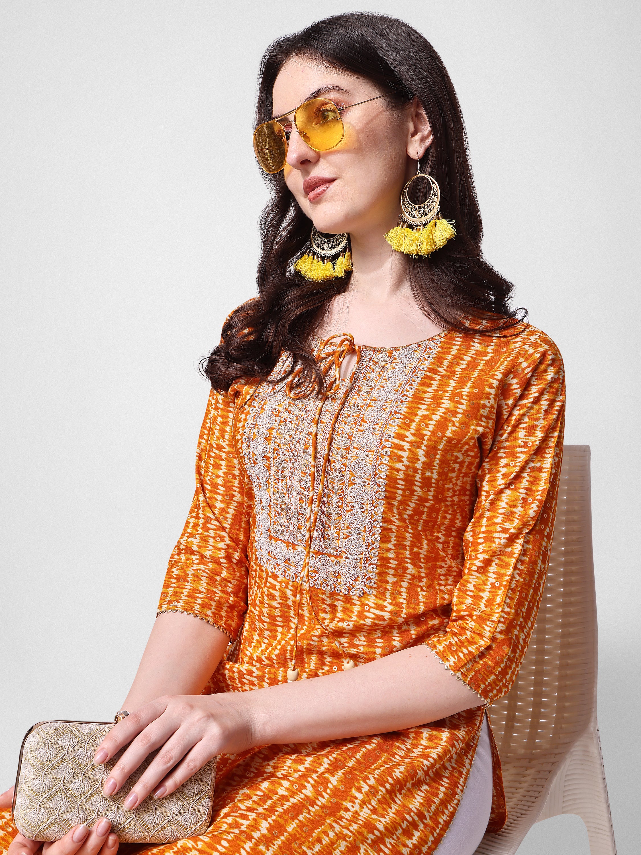 Shibori Printed and  Embroidered Kurta