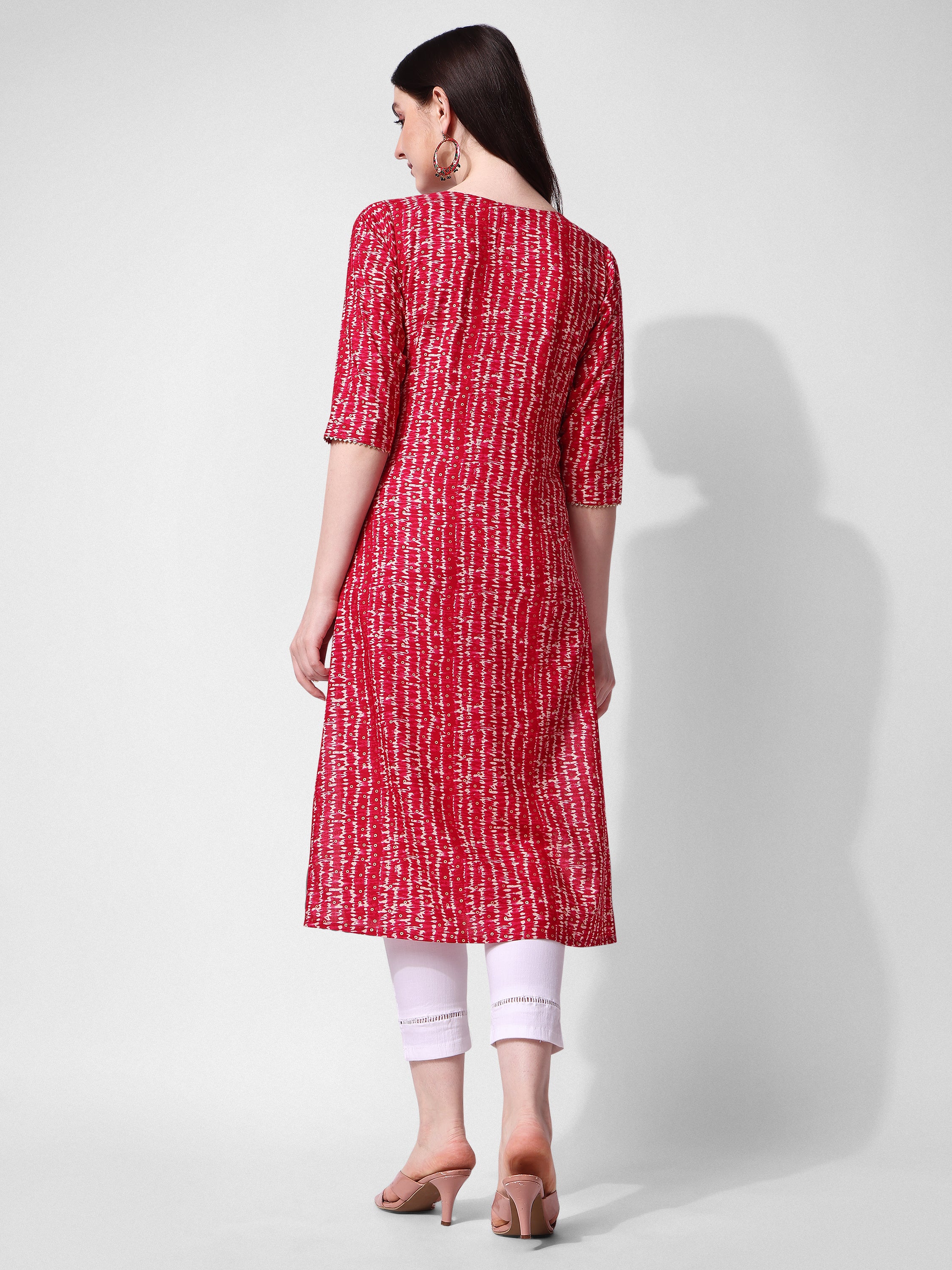 Shibori Printed and  Embroidered Pink Kurta