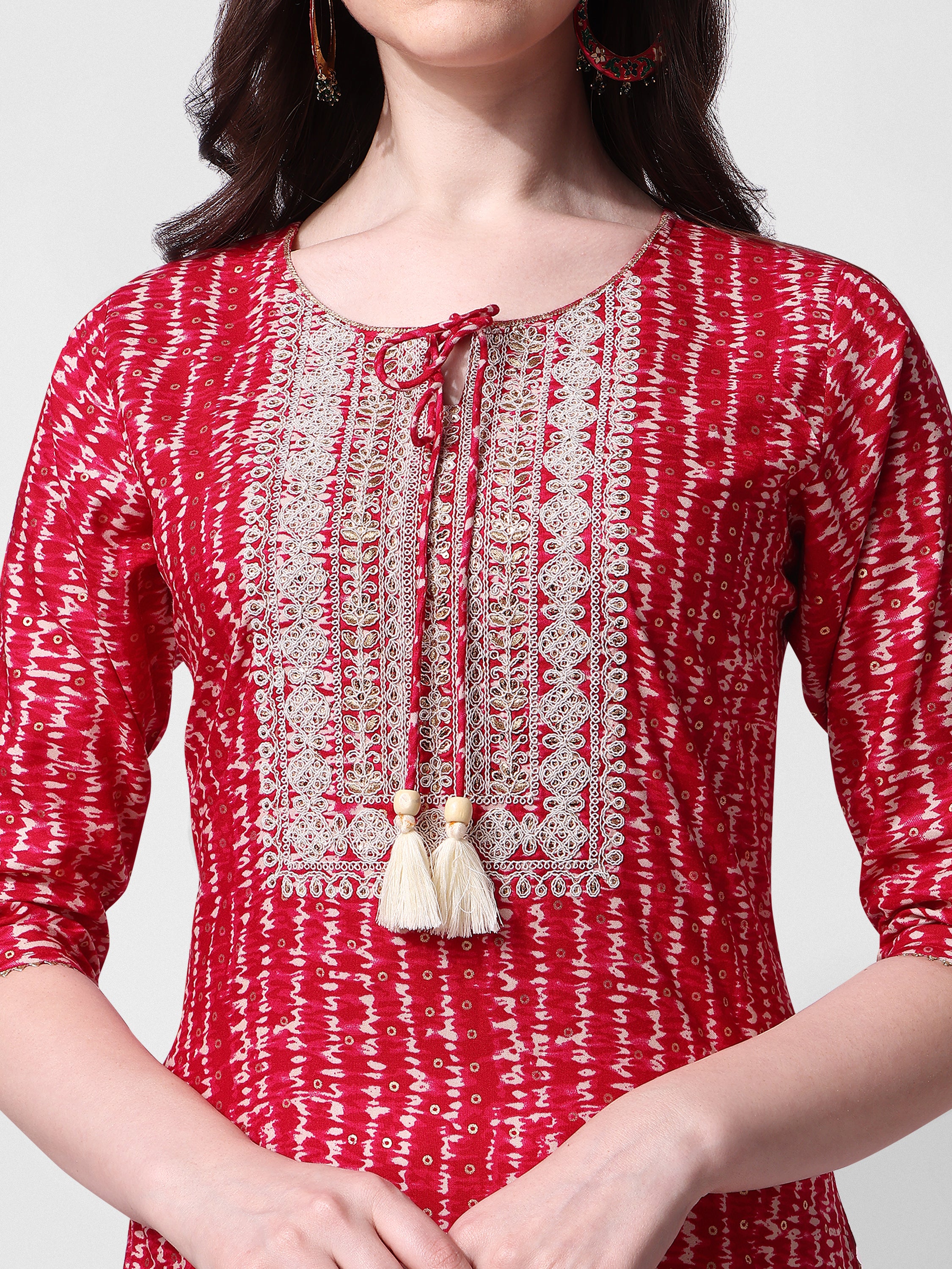 Shibori Printed and  Embroidered Pink Kurta