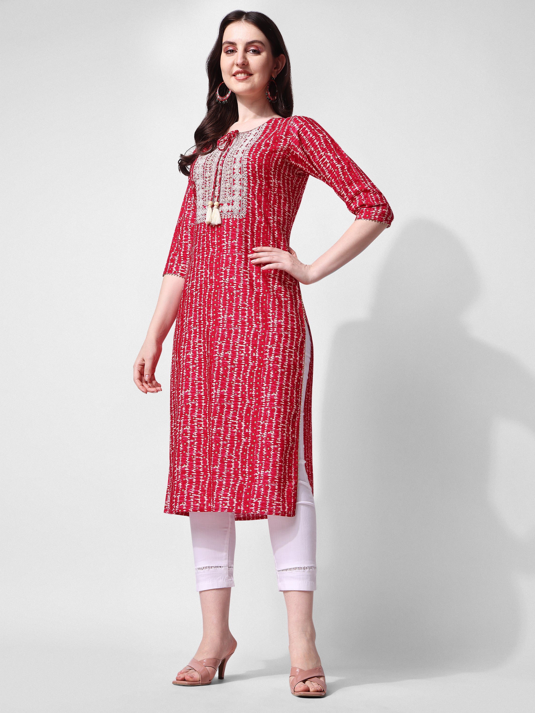 Shibori Printed and  Embroidered Pink Kurta