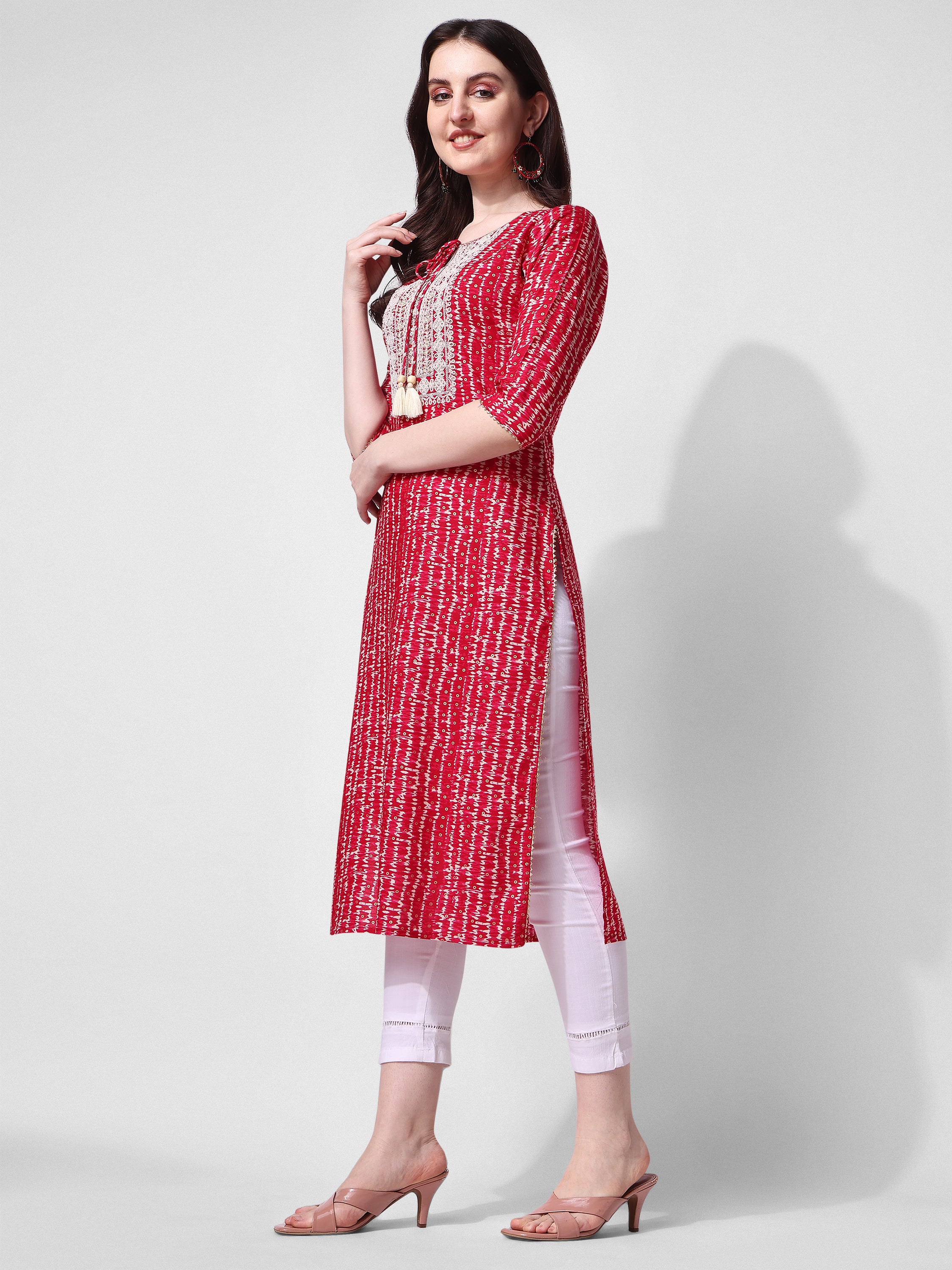 Shibori Printed and  Embroidered Pink Kurta