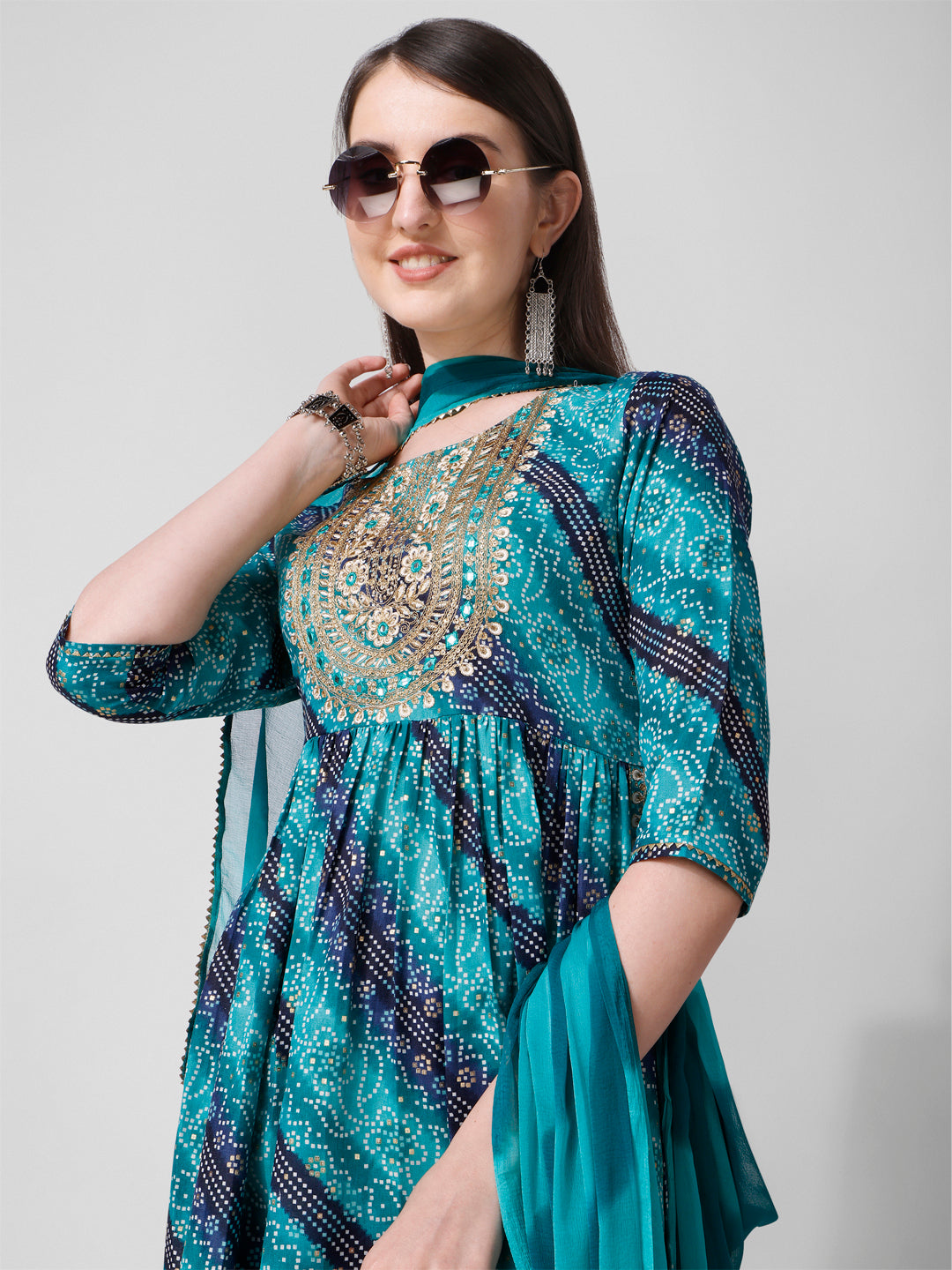 Embroidered & printed kurta with pant and dupatta Set