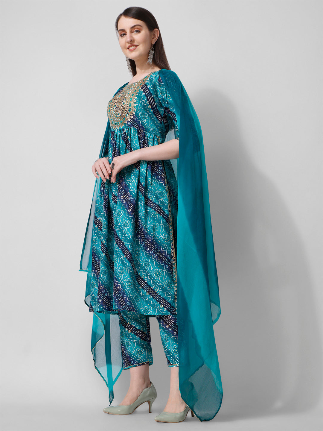 Embroidered & printed kurta with pant and dupatta Set