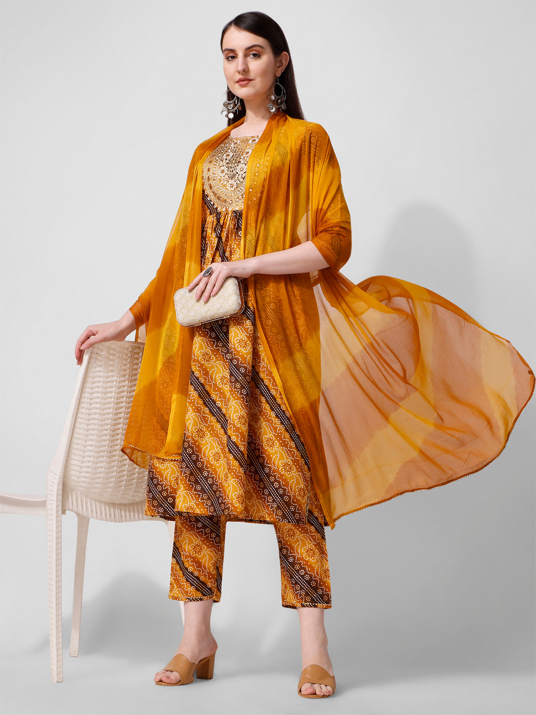 Embroidered & printed kurta with pant and dupatta Set