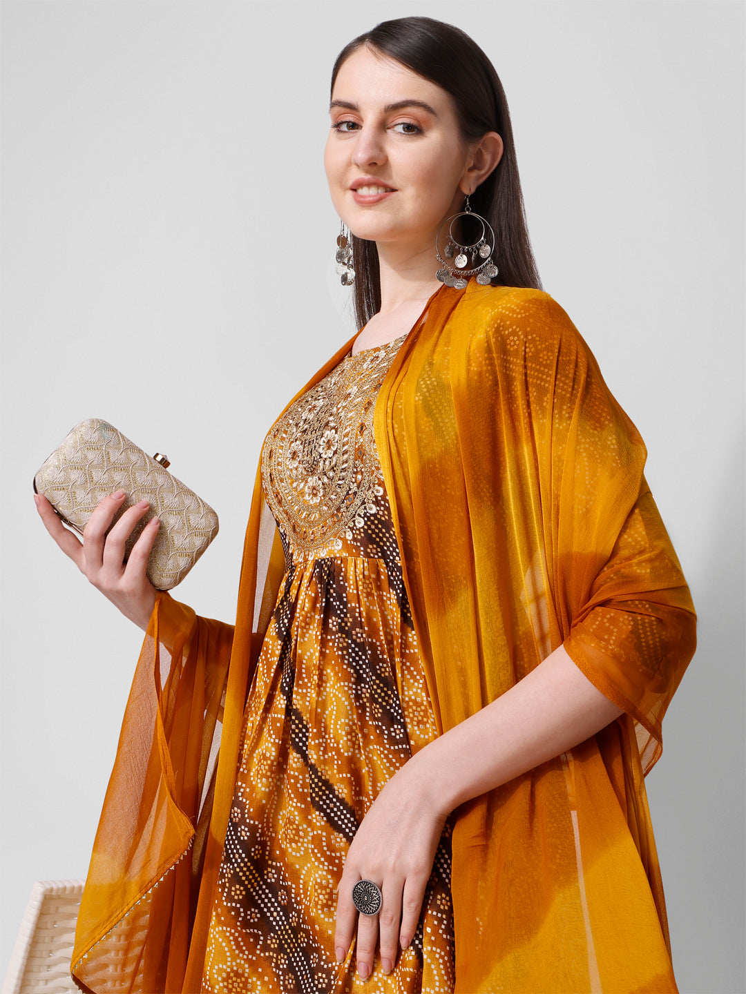 Embroidered & printed kurta with pant and dupatta Set