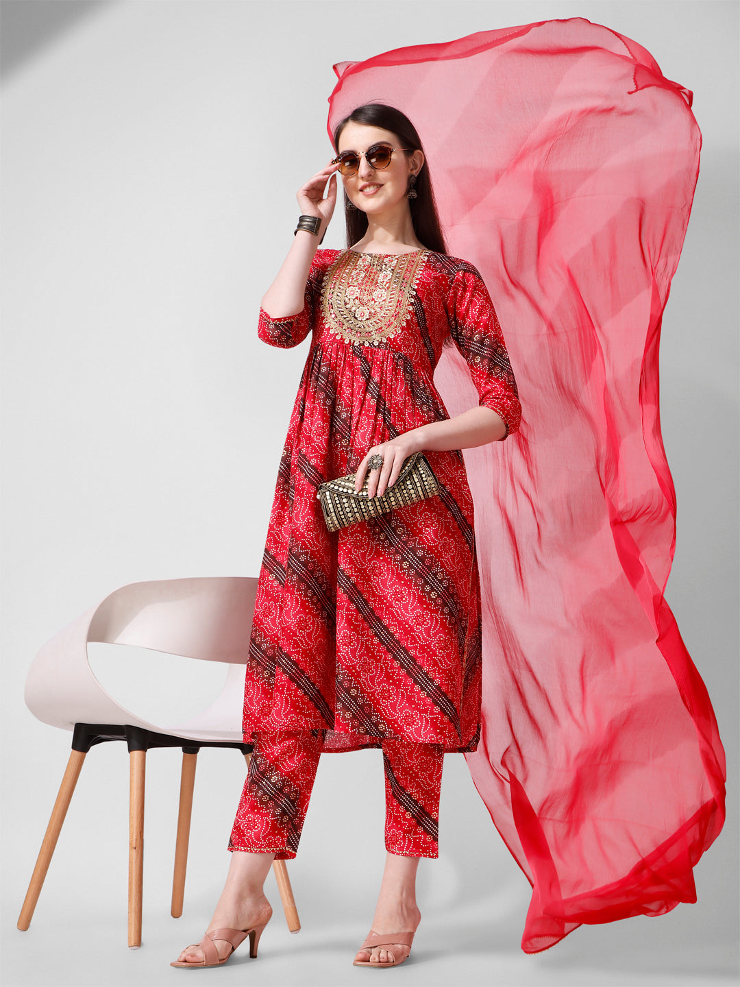 Embroidered & printed kurta with pant and dupatta Set