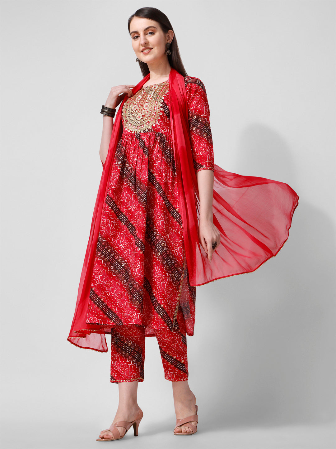 Embroidered & printed kurta with pant and dupatta Set