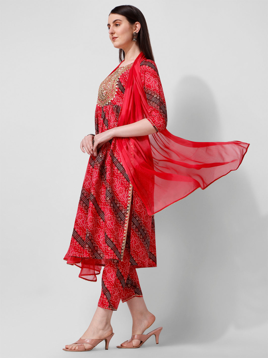 Embroidered & printed kurta with pant and dupatta Set