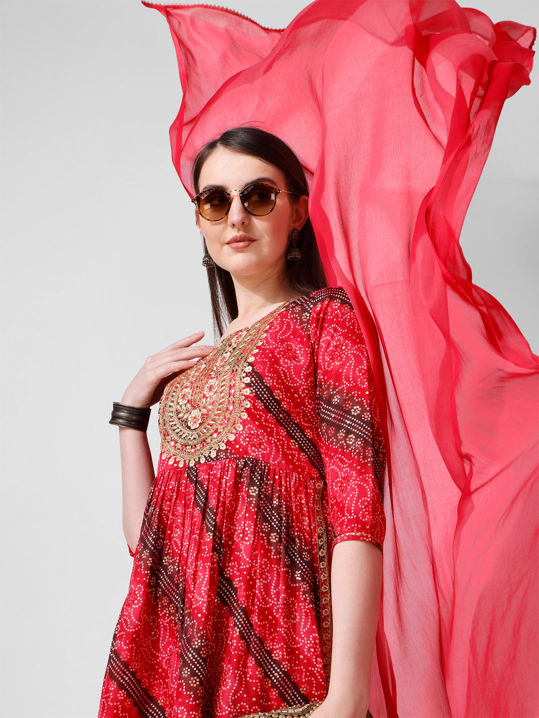 Embroidered & printed kurta with pant and dupatta Set