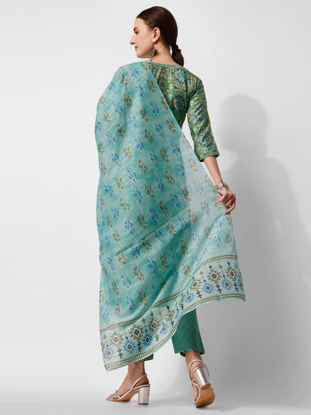 Printed and  Embroidered Kurta with Pant and Dupatta Set