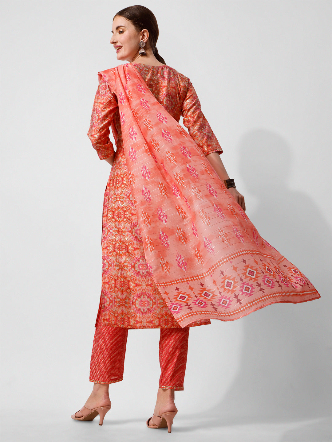 Printed and  Embroidered Kurta with Pant and Dupatta Set