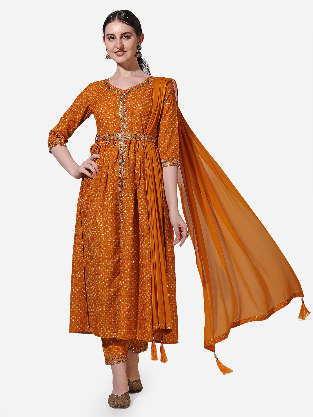 Printed & Embroidered Kurta with Pant & Dupatta Set