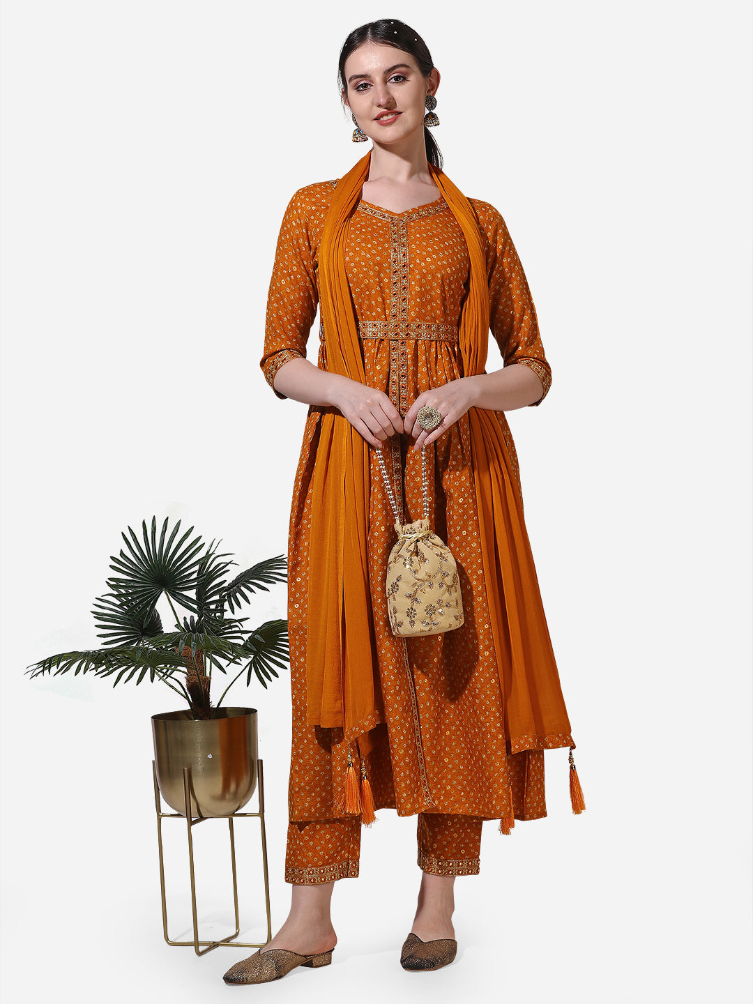 Printed & Embroidered Kurta with Pant & Dupatta Set