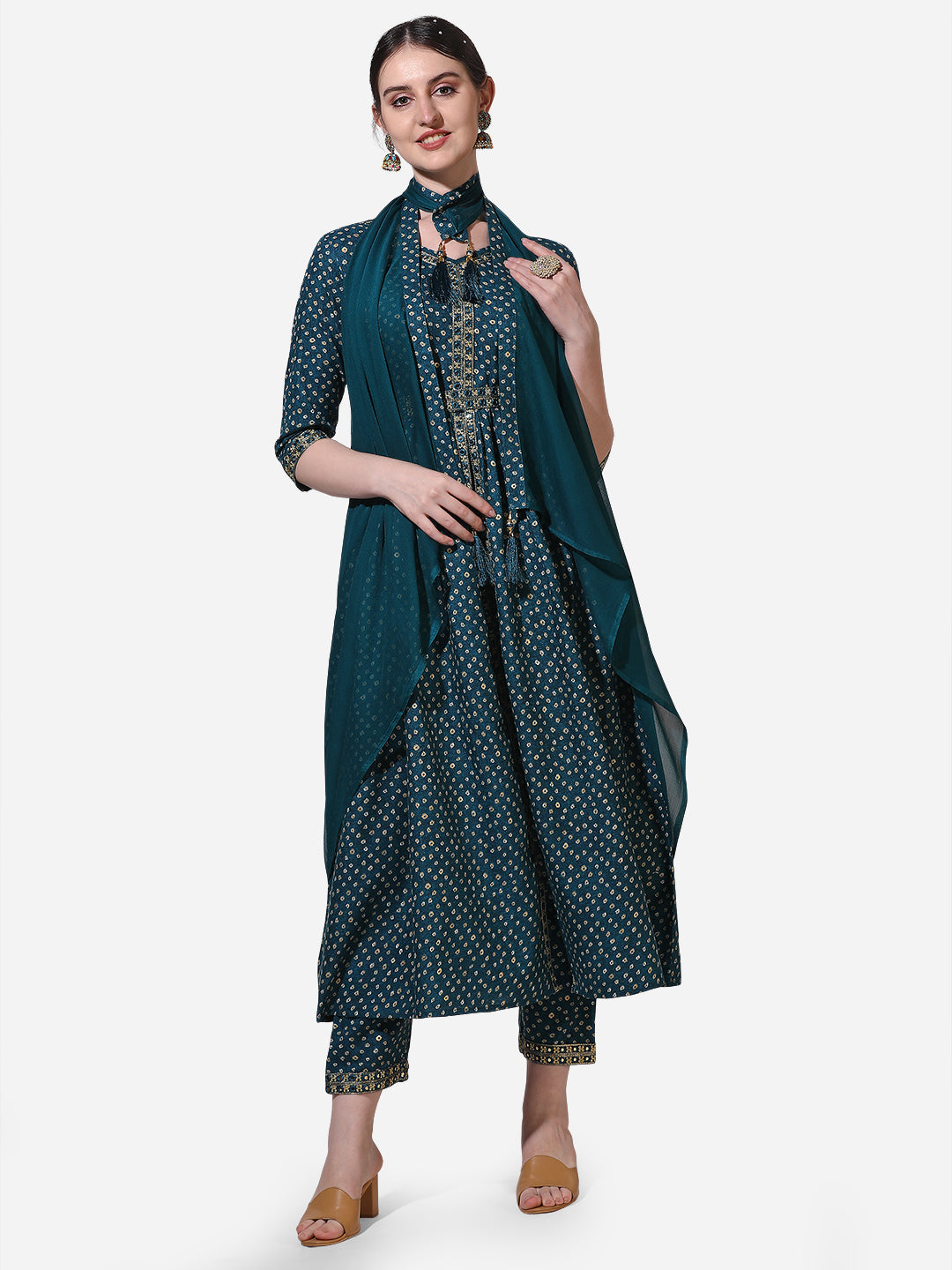 Embroidered Kurta With Pant And Dupatta Set