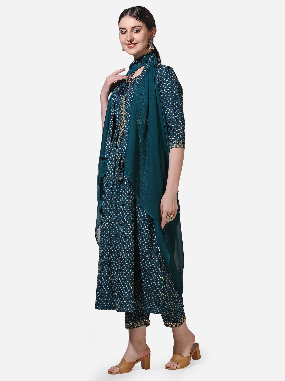 Embroidered Kurta With Pant And Dupatta Set