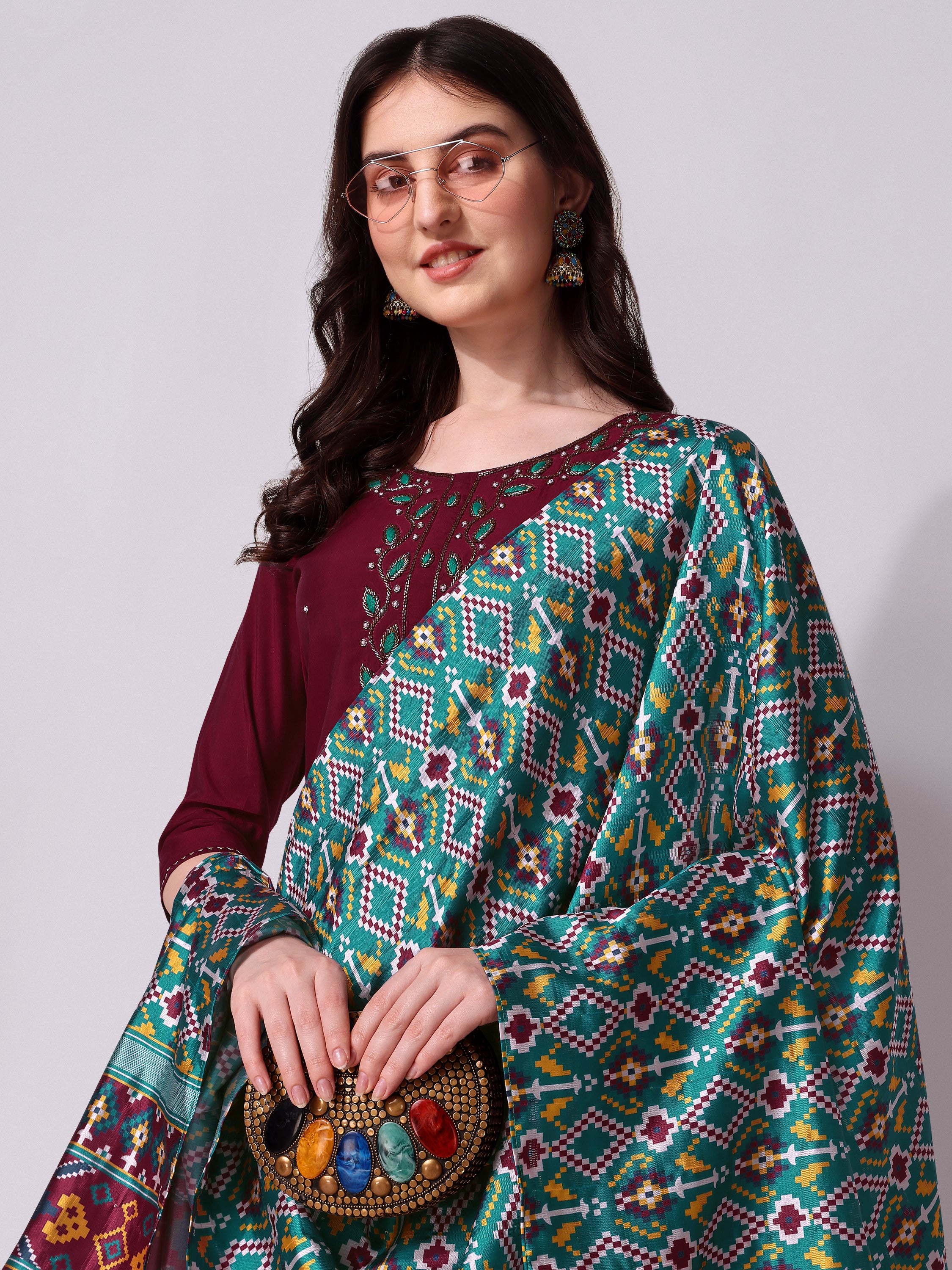 Embroidered Kurta With Pant And Dupatta Set