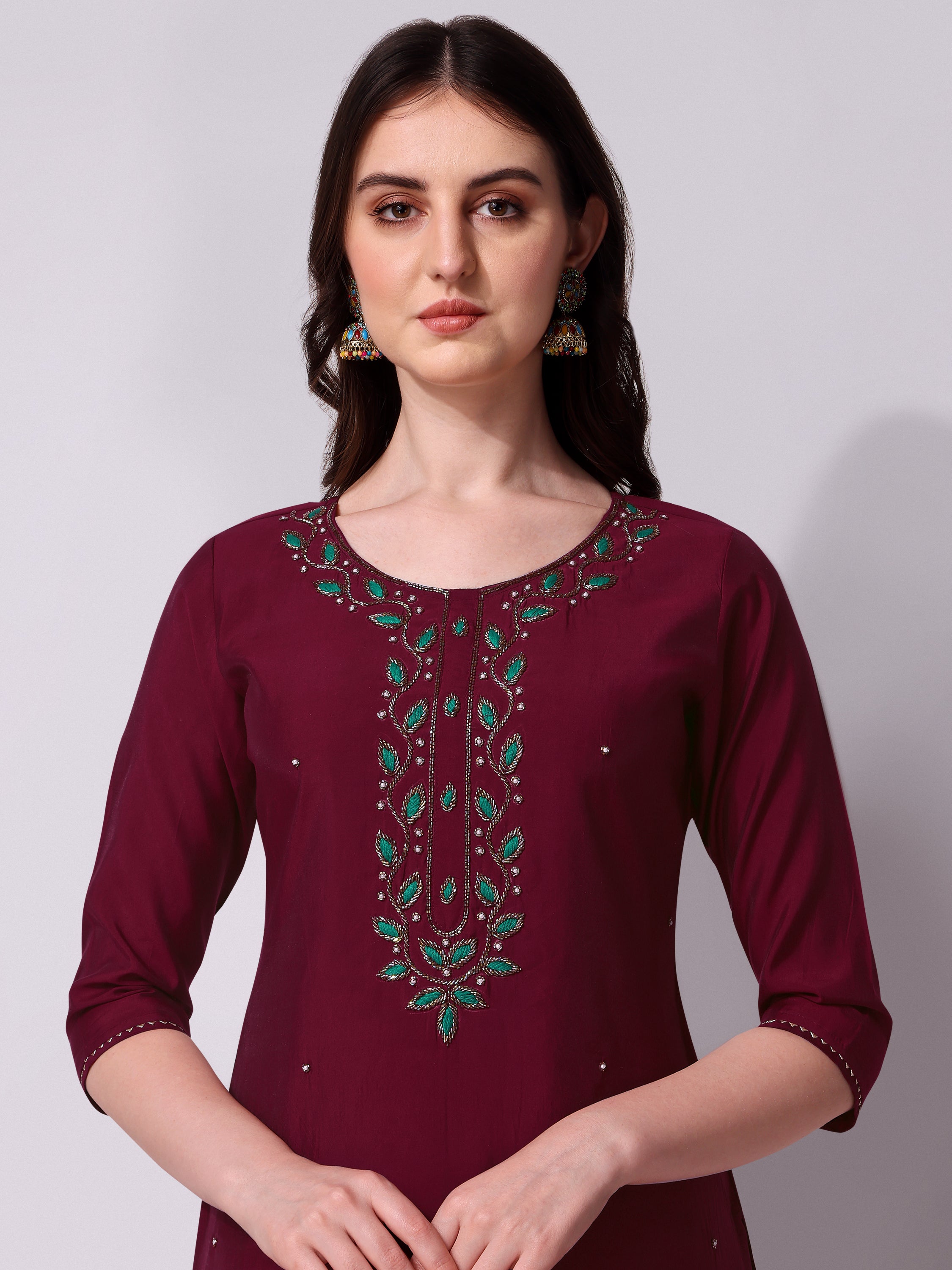 Embroidered Kurta With Pant And Dupatta Set