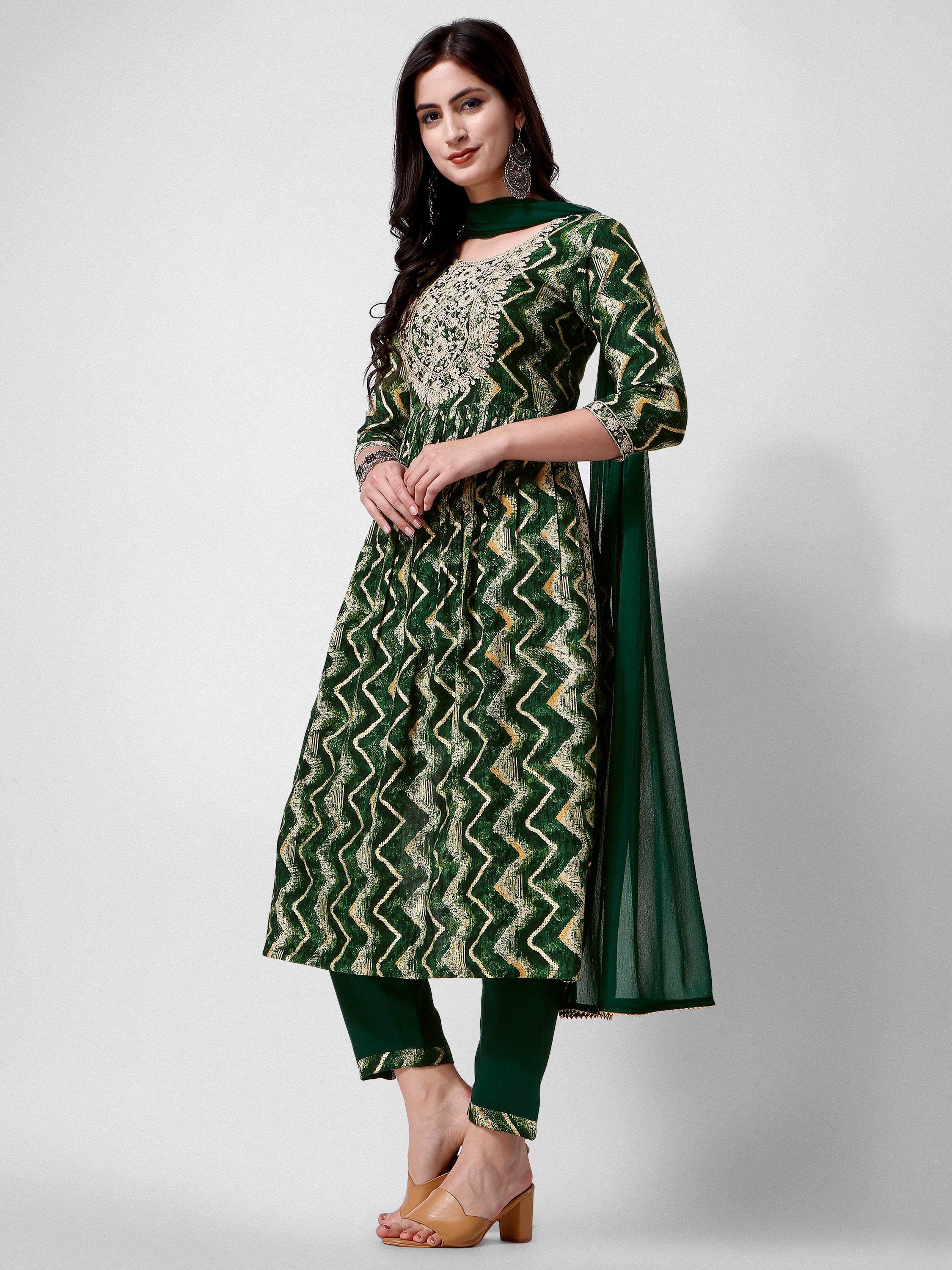 Nayra Cut Printed and Embroidered Kurta with Pant & Dupatta Set