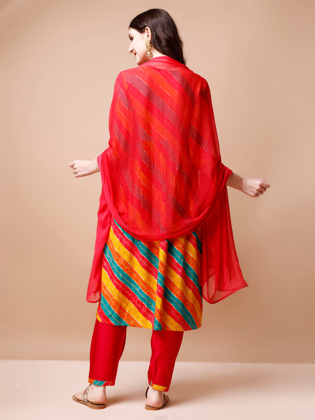 Nyra Cut Embroidered Multi Coloured Kurta with pant & dupatta