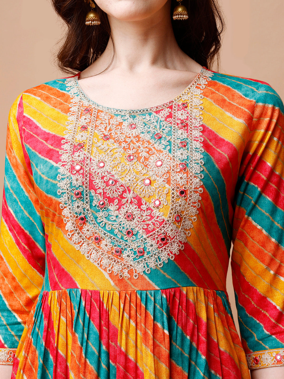 Nyra Cut Embroidered Multi Coloured Kurta with pant & dupatta