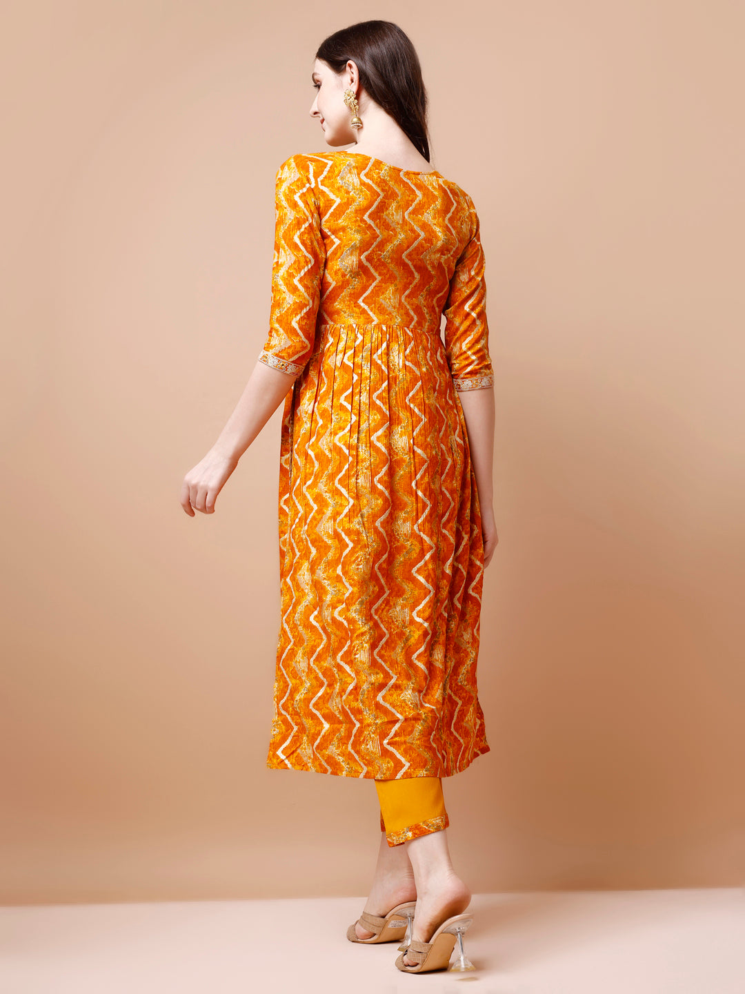 Nyra Cut Embroidered & Chevron printed kurta with pant & Dupatta