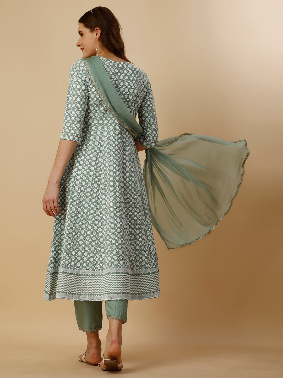 Lucknowi embroidered anarkali kurta with pant & dupatta Set