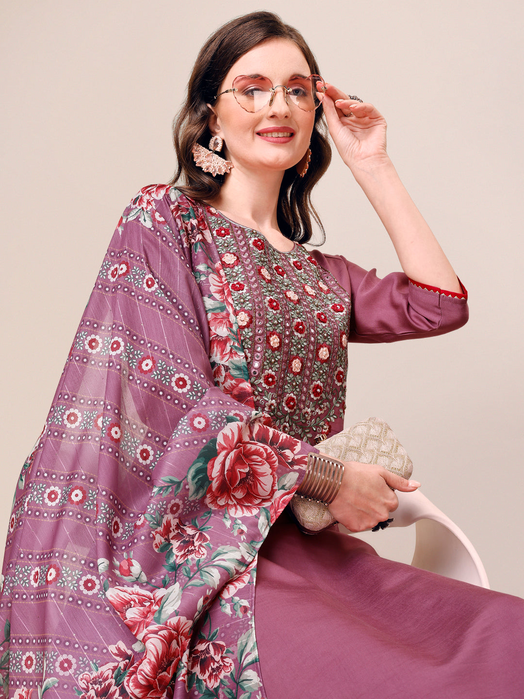 Embroidered Kurta with Pant and Dupatta Set