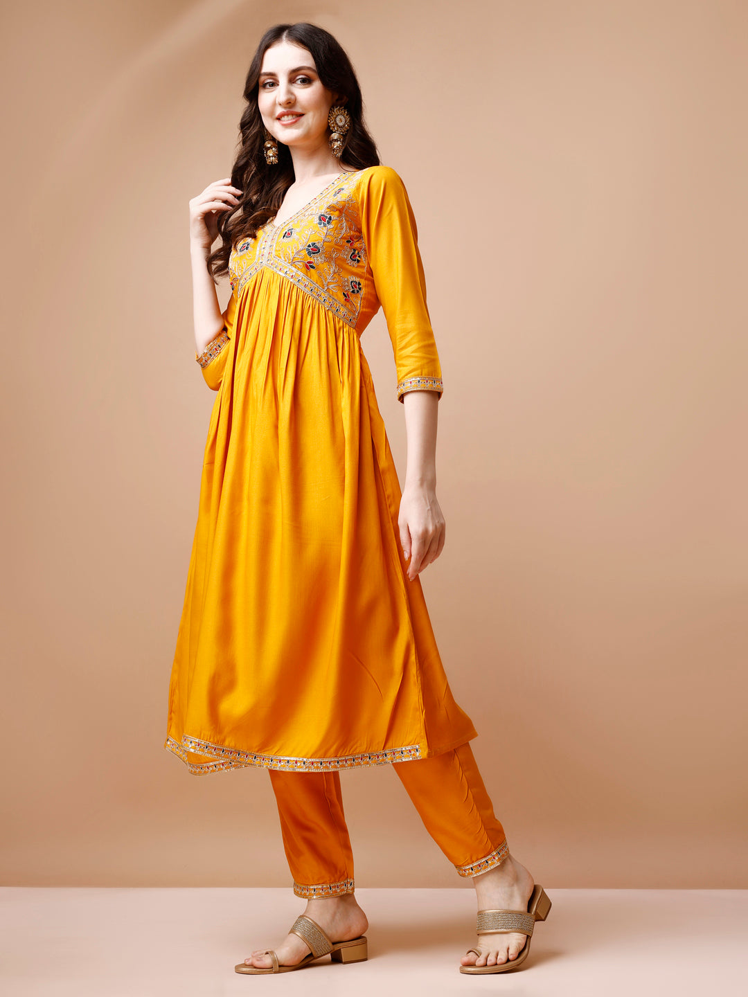 Alia Cut Embroidered kurta with pant & dupatta