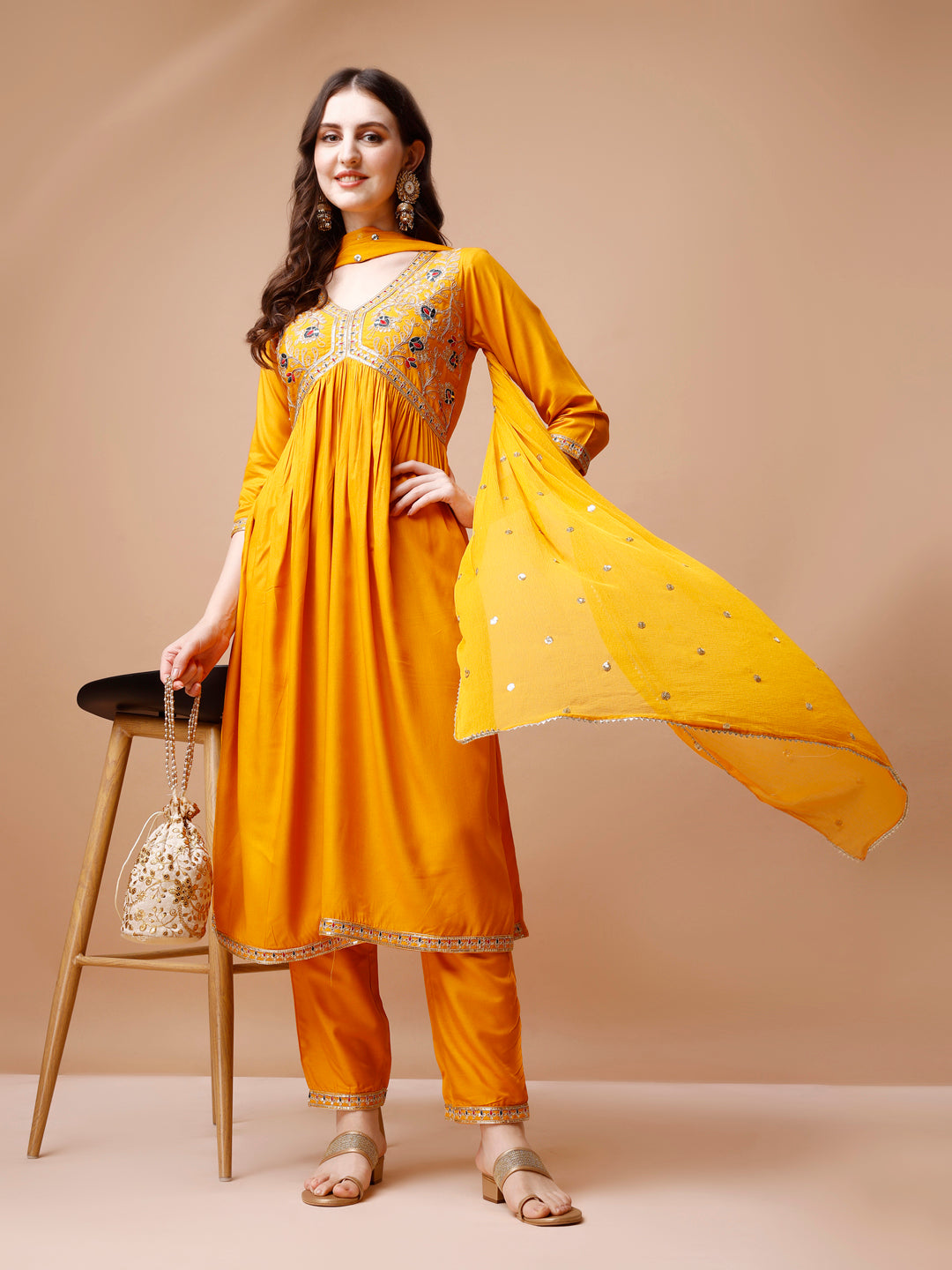 Alia Cut Embroidered kurta with pant & dupatta