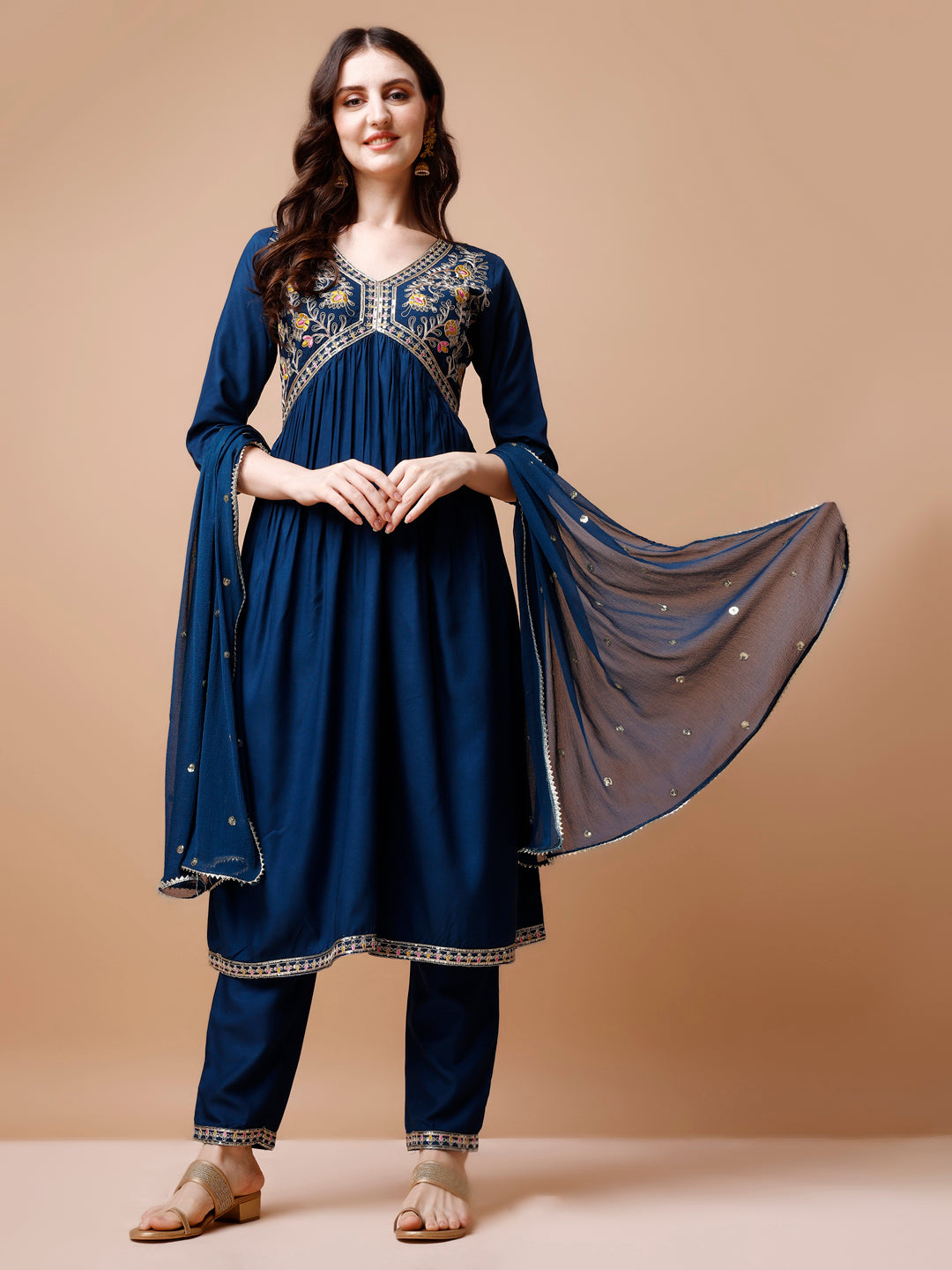 Alia Cut Embroidered kurta with pant & dupatta