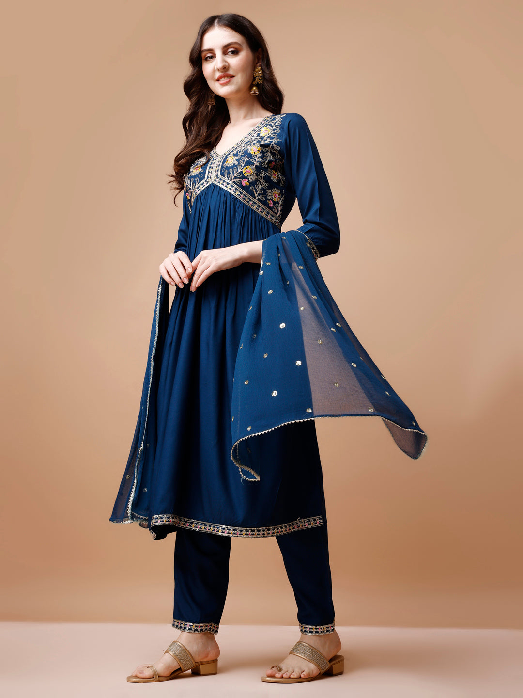 Alia Cut Embroidered kurta with pant & dupatta