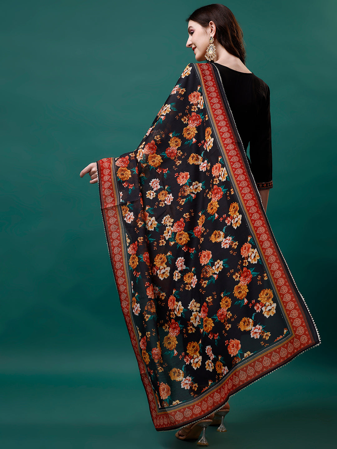 Alia Cut Embroidered Kurta with pant & Printed dupatta