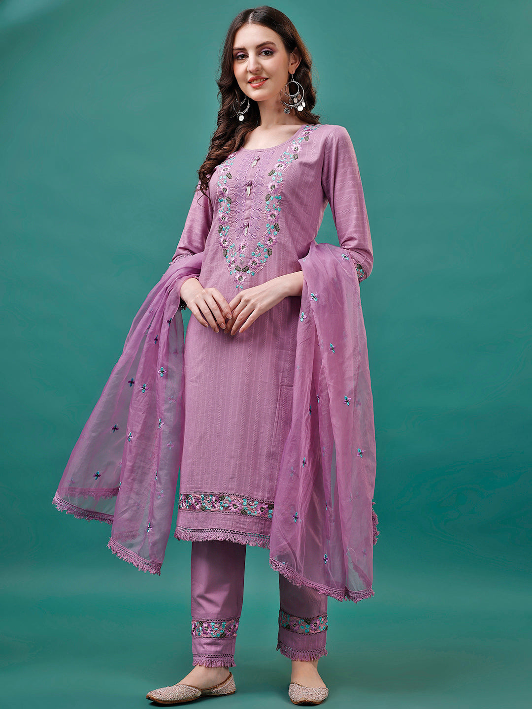 Embroidered Kurta with pant & Embroidered Organza Dupatta