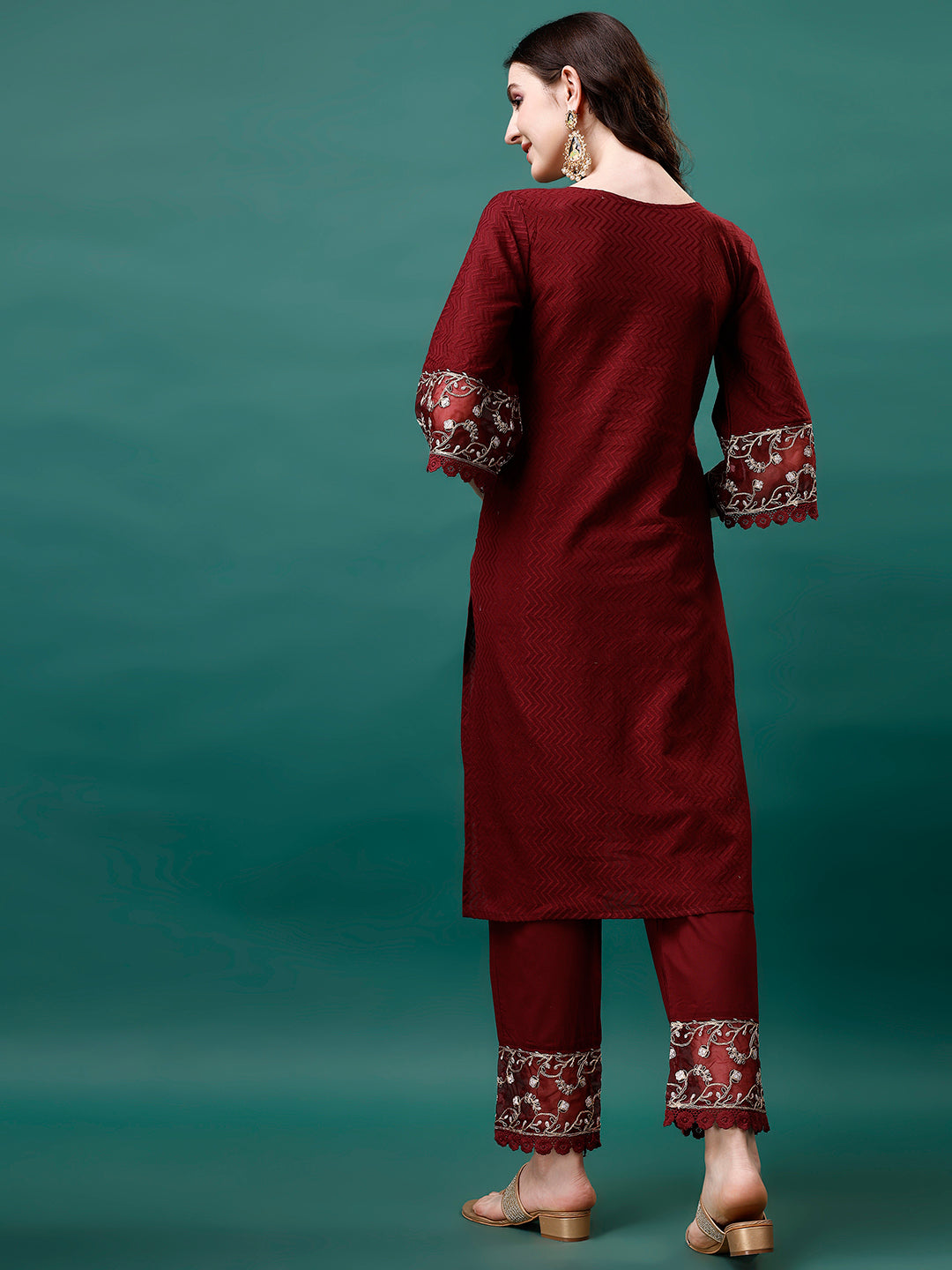 Embroidered Kurta with pant & Embroidered Printed Dupatta