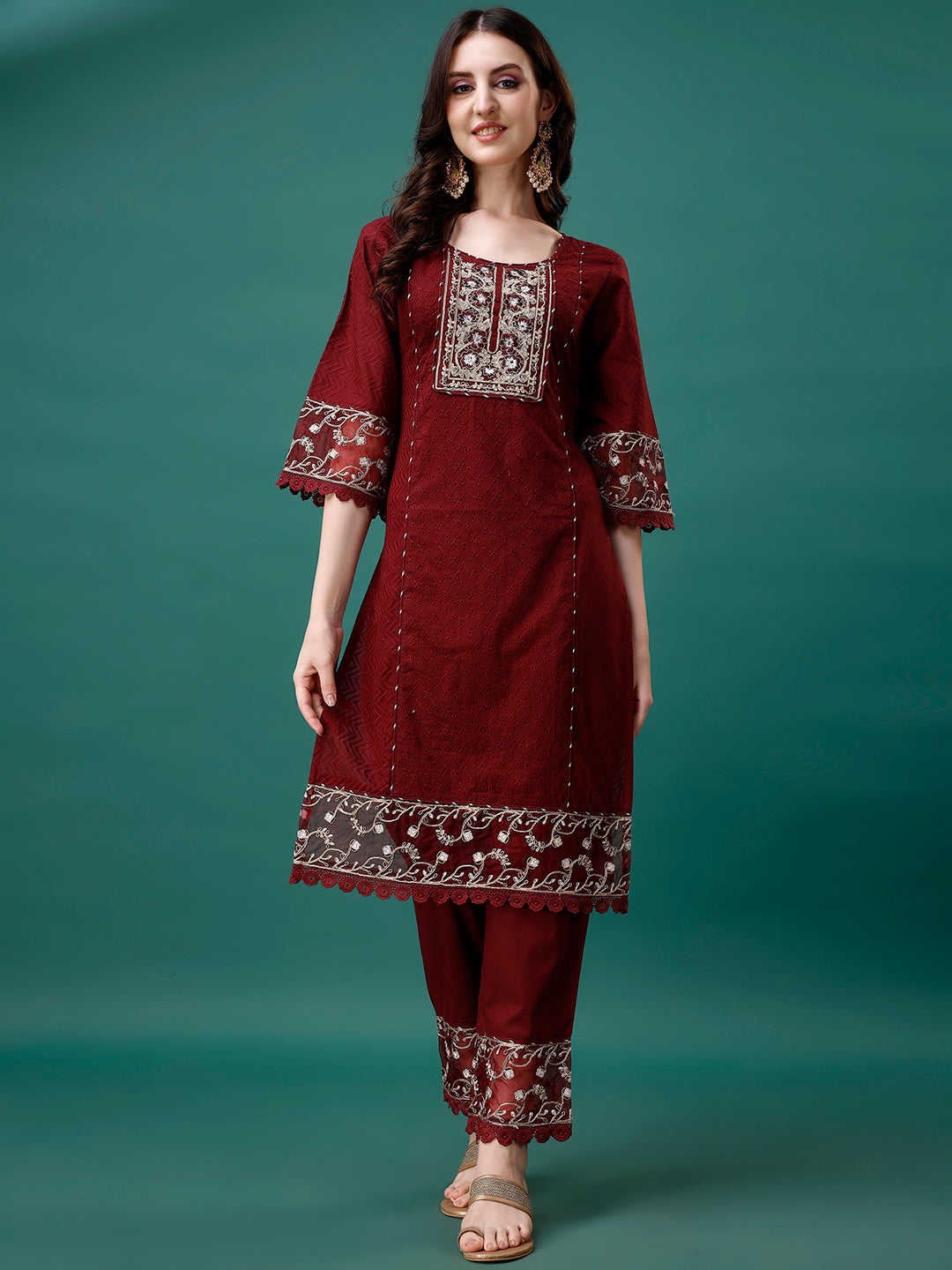 Embroidered Kurta with pant & Embroidered Printed Dupatta