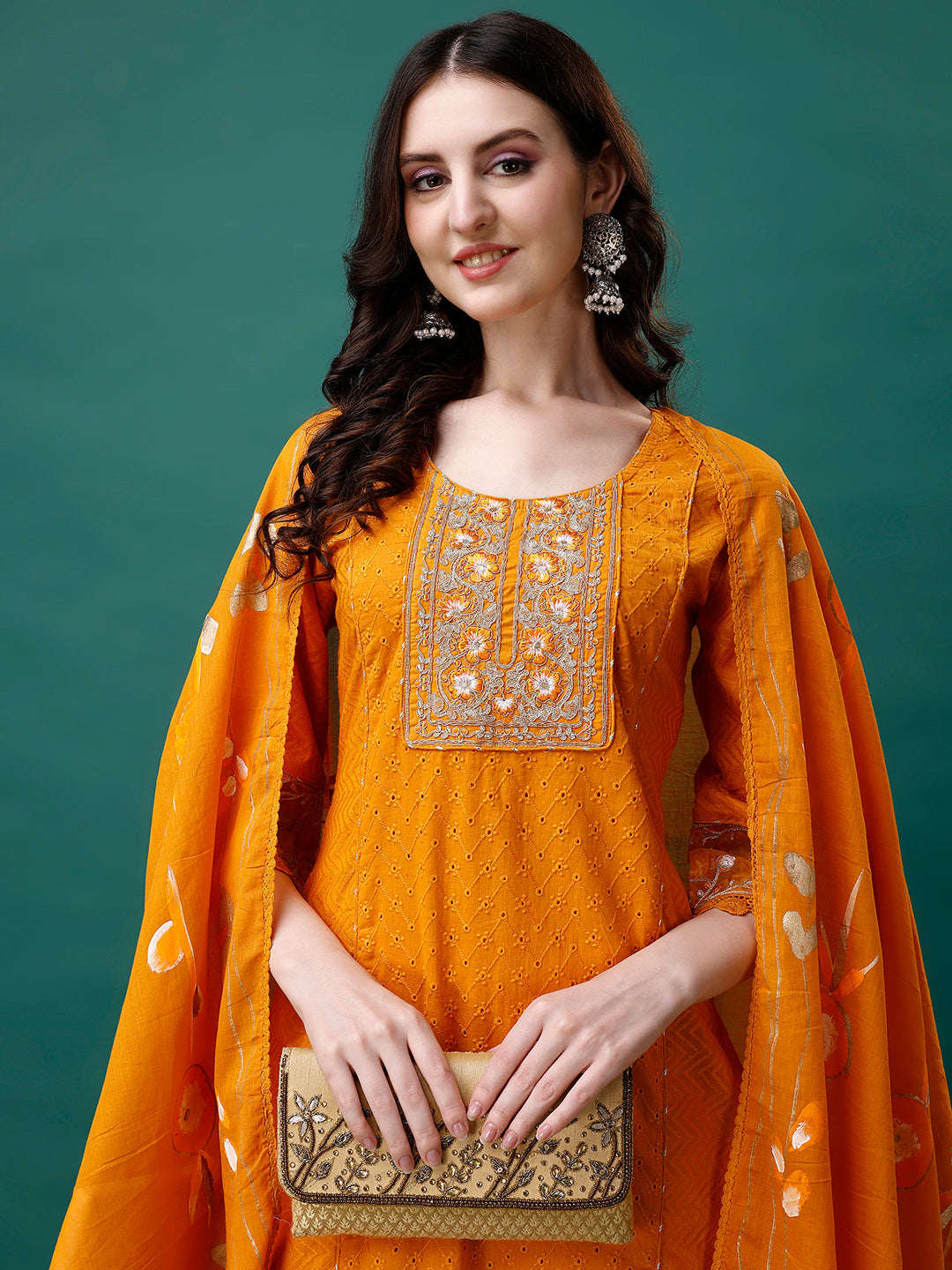 Embroidered Kurta with pant & Embroidered Printed Dupatta