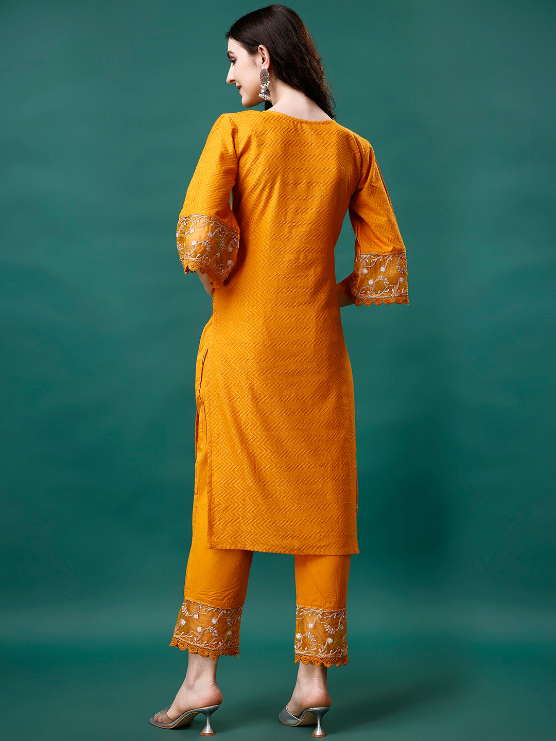 Embroidered Kurta with pant & Embroidered Printed Dupatta