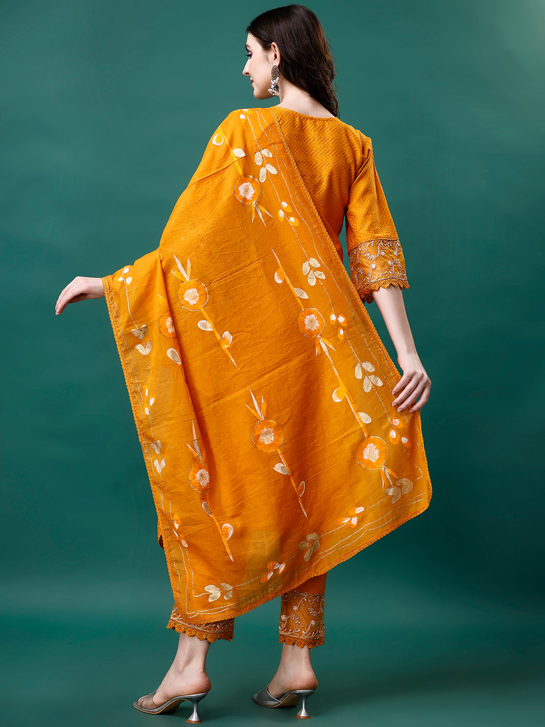 Embroidered Kurta with pant & Embroidered Printed Dupatta