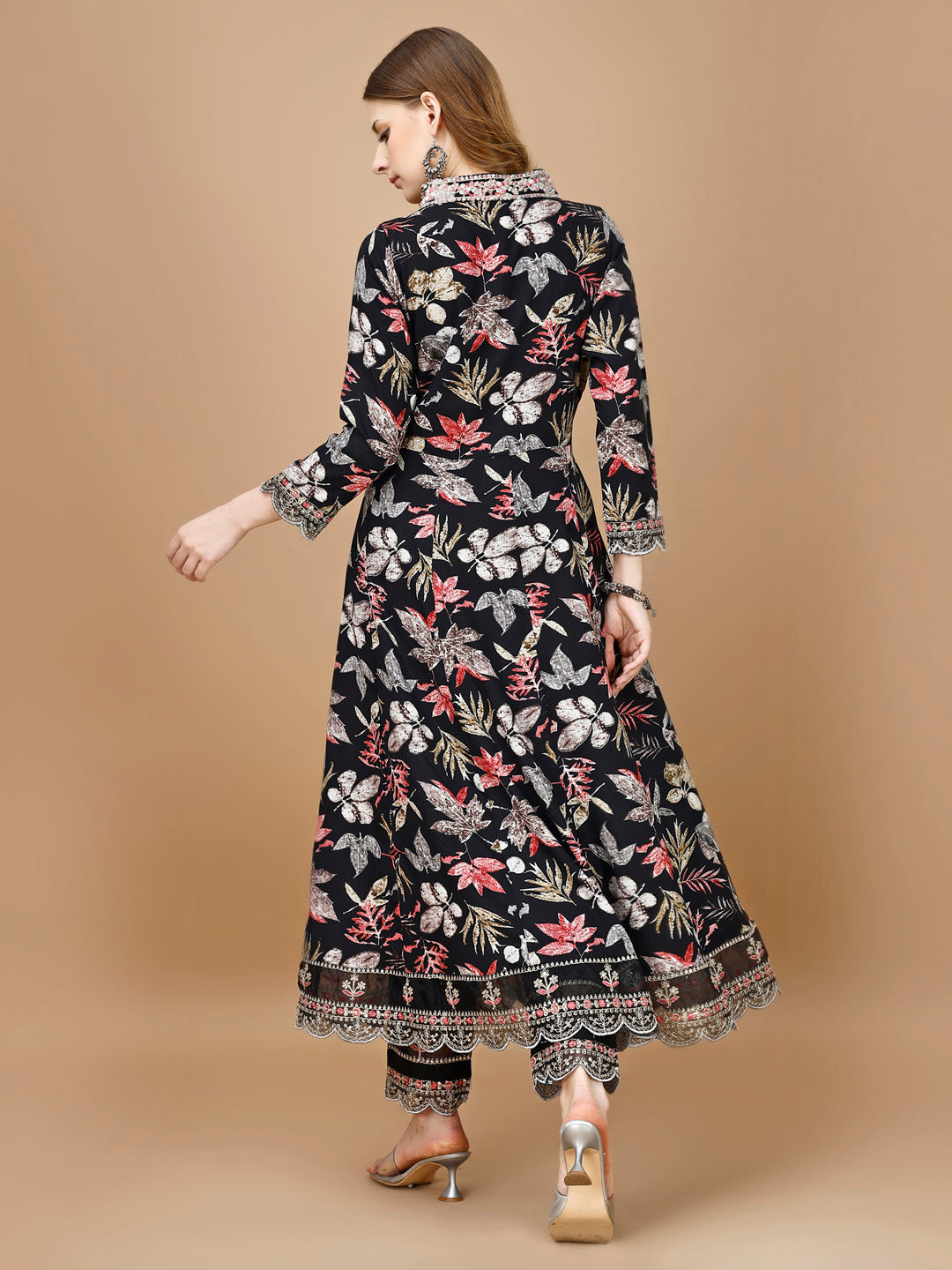 Floral Printed & Embroidered Anarkali Kurta with Embroidered Pant & dupatta Premium Luxury