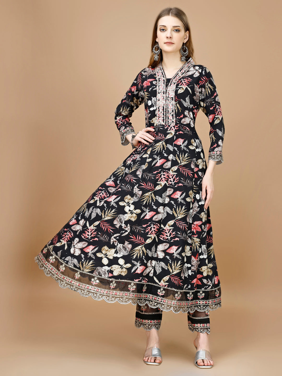 Floral Printed & Embroidered Anarkali Kurta with Embroidered Pant & dupatta Premium Luxury