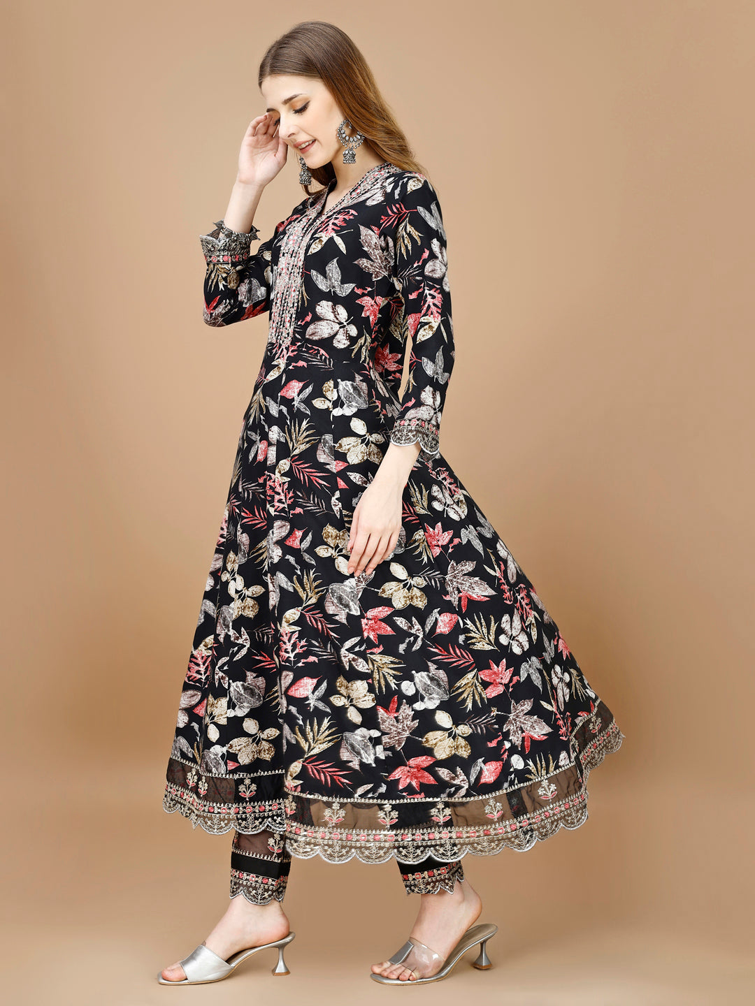 Floral Printed & Embroidered Anarkali Kurta with Embroidered Pant & dupatta Premium Luxury