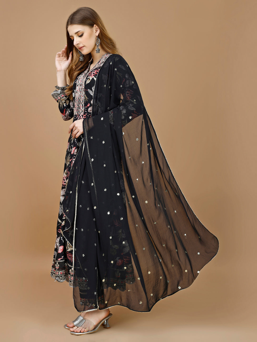 Floral Printed & Embroidered Anarkali Kurta with Embroidered Pant & dupatta Premium Luxury