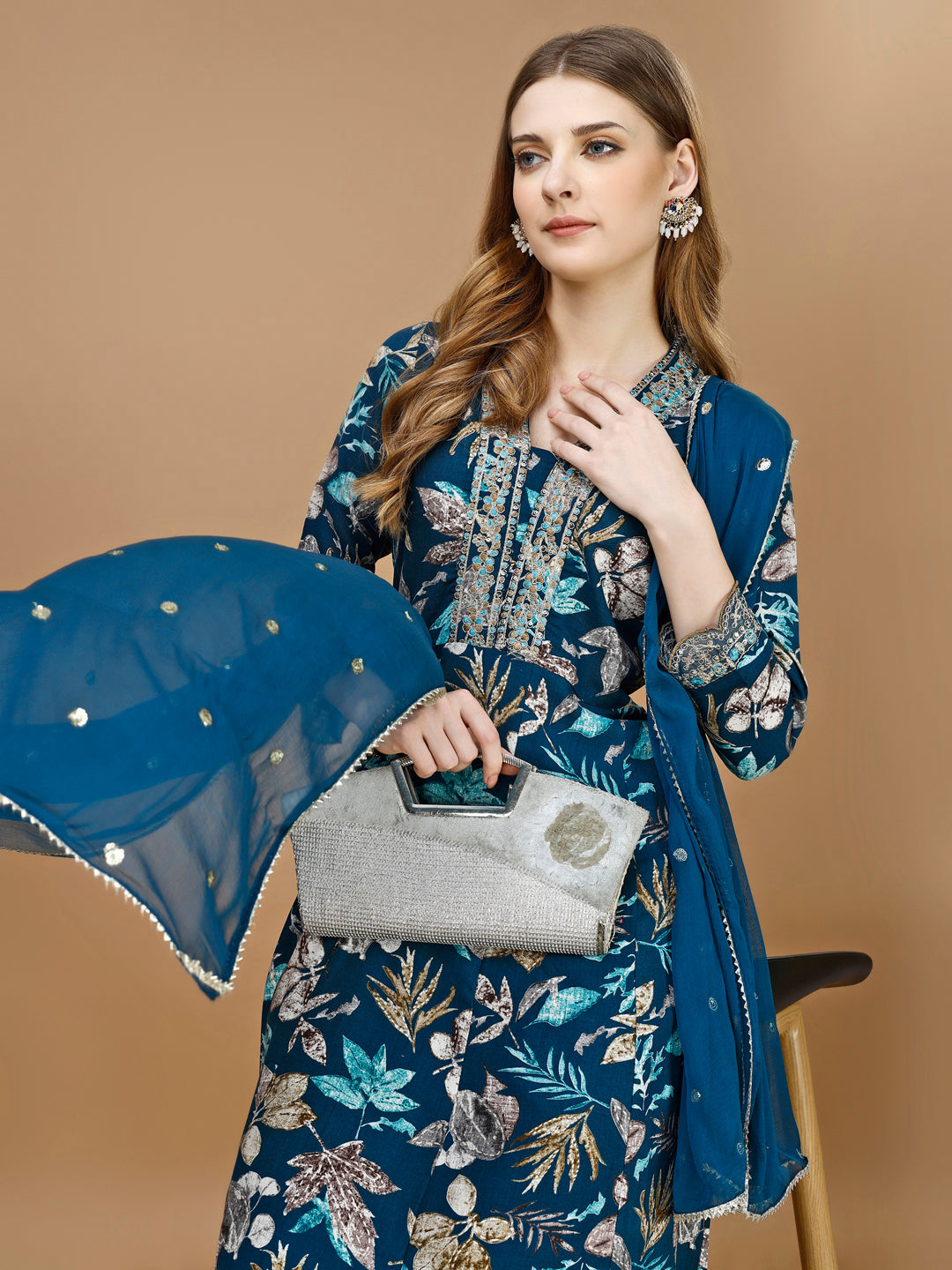 Floral Printed & Embroidered Anarkali Kurta with Embroidered Pant & dupatta Premium Luxury