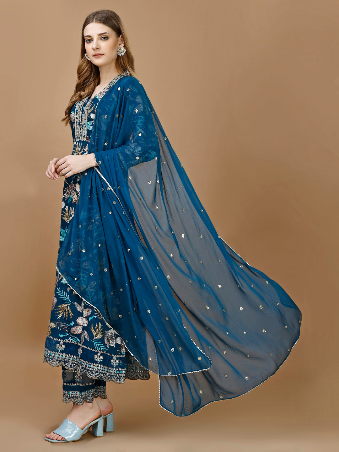 Floral Printed & Embroidered Anarkali Kurta with Embroidered Pant & dupatta Premium Luxury