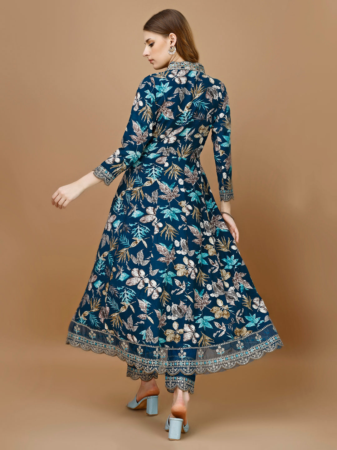 Floral Printed & Embroidered Anarkali Kurta with Embroidered Pant & dupatta Premium Luxury