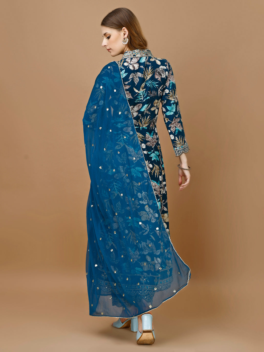 Floral Printed & Embroidered Anarkali Kurta with Embroidered Pant & dupatta Premium Luxury