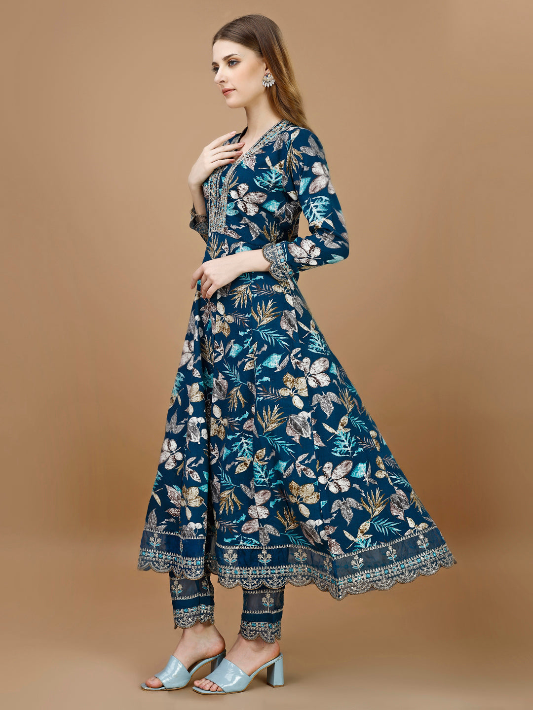 Floral Printed & Embroidered Anarkali Kurta with Embroidered Pant & dupatta Premium Luxury