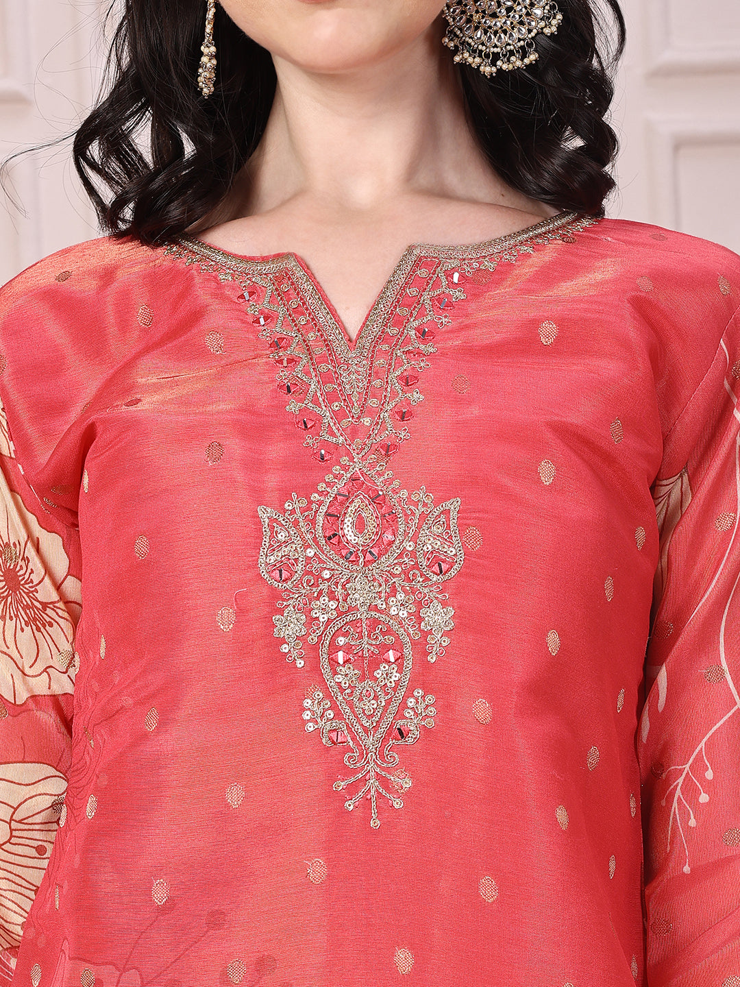 Embroidered Yoke & Floral Printed Kurta with coordinated Dupatta and Pant set