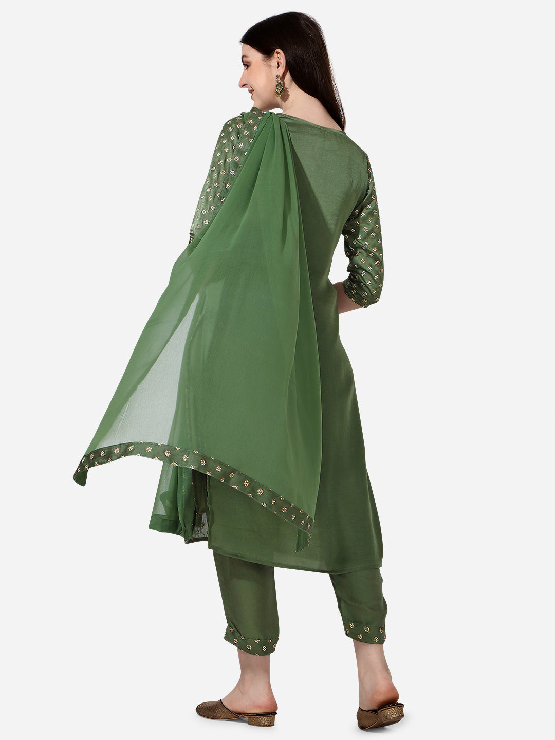 Embroidered Silk Kurta with Pant and Dupatta Set