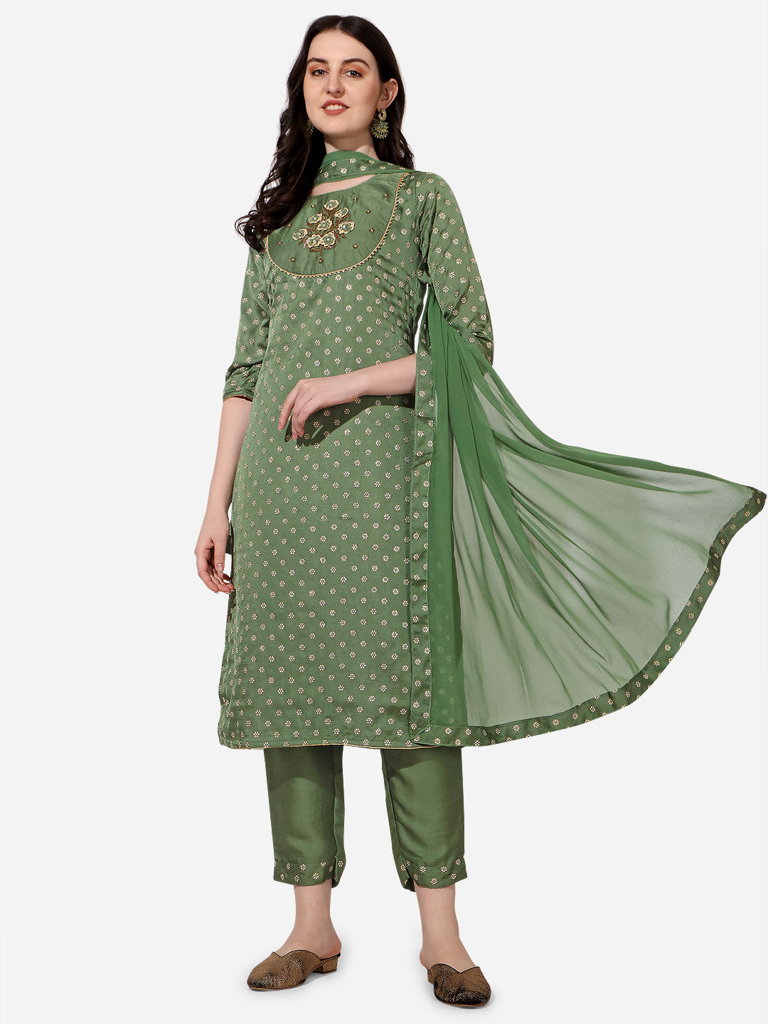 Embroidered Silk Kurta with Pant and Dupatta Set